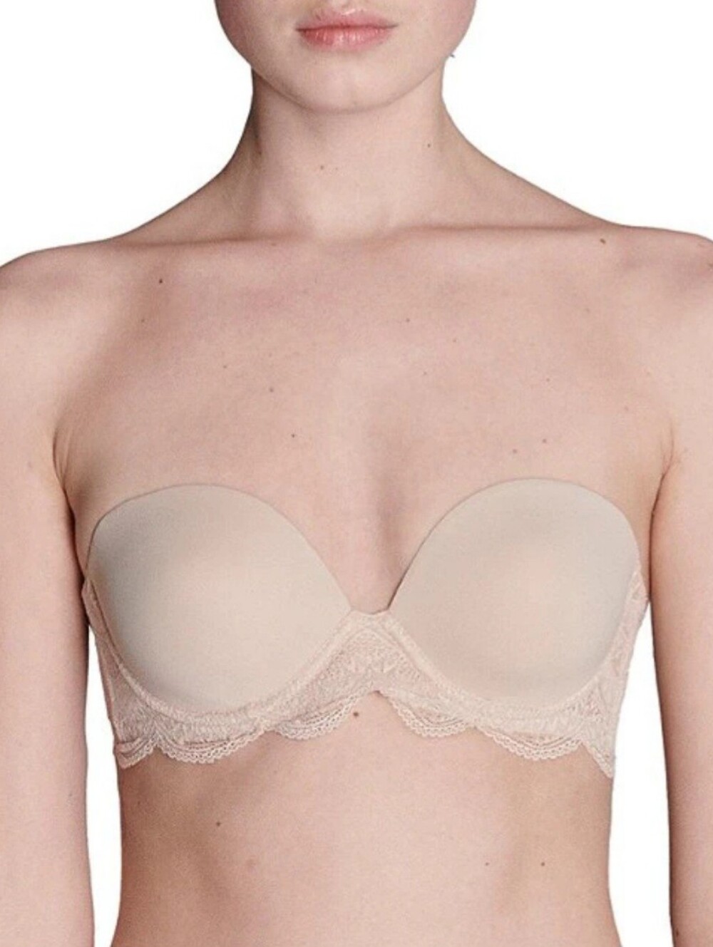 Simone Perele Bra 34E Cream Pastel Karma Strapless Plunge Underwired New $110